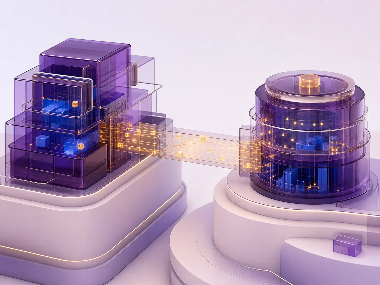 Two connected abstract software systems representing client platforms and VEYSAPP's own SaaS product.